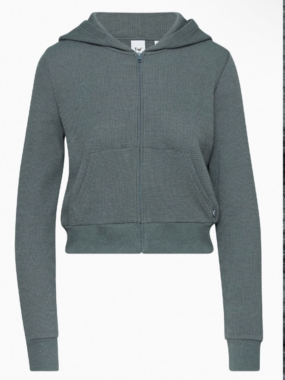 TNA Cropped Waffle Zip Hoodie - Slate Green